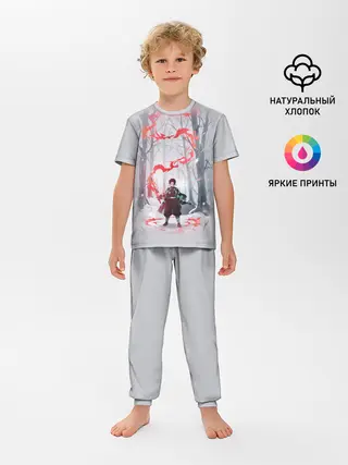 Детская пижама с брюками / KIMETSU NO YAIBA красный след