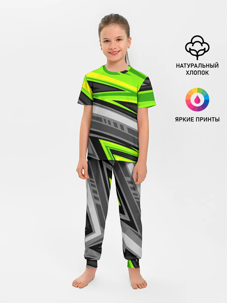 Детская пижама с брюками / Зеленые линии