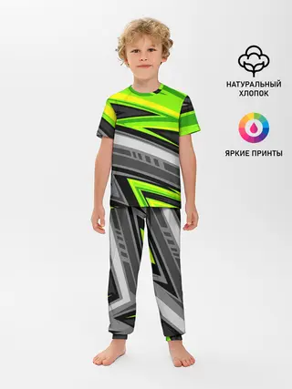 Детская пижама с брюками / Зеленые линии