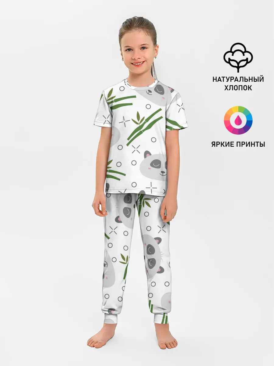 Детская пижама с брюками / Панда с бамбуком