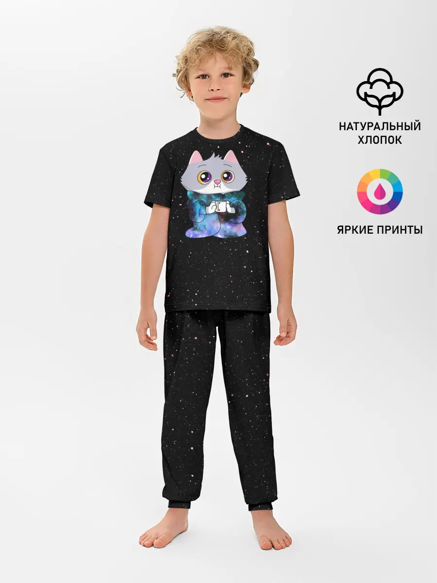 Детская пижама с брюками / Котёнок в пледе