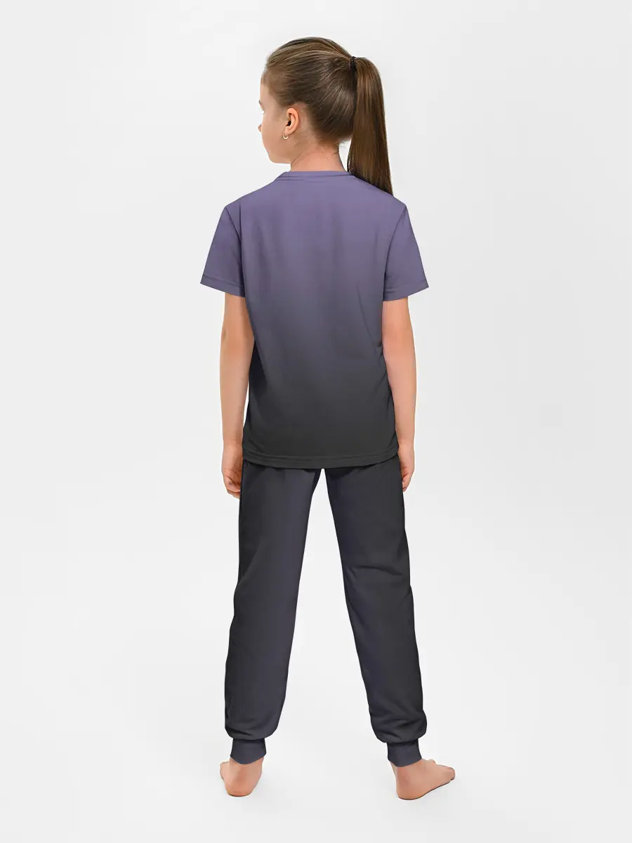 Детская пижама с брюками / черный кот на фиолетовом