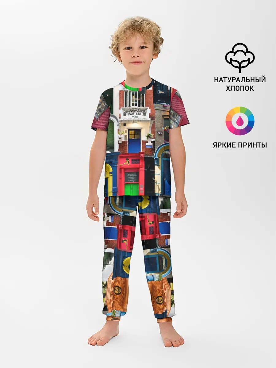 Детская пижама с брюками / London doors цифровой коллаж