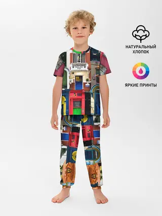 Детская пижама с брюками / London doors цифровой коллаж