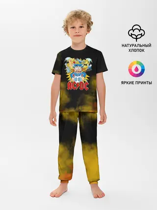 Детская пижама с брюками / Карикатура Ангус Янг - AC/DC