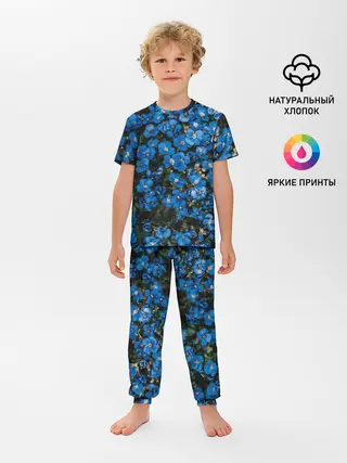 Детская пижама с брюками / Поле синих цветов фиалки лето