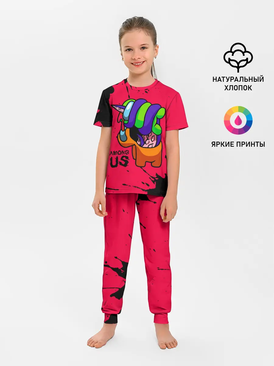Детская пижама с брюками / AMONG US - ORANGE & GREEN