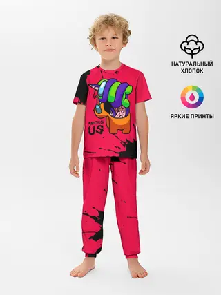 Детская пижама с брюками / AMONG US - ORANGE & GREEN