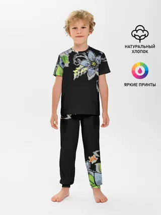 Детская пижама с брюками / Цветочная композиция с бабочками