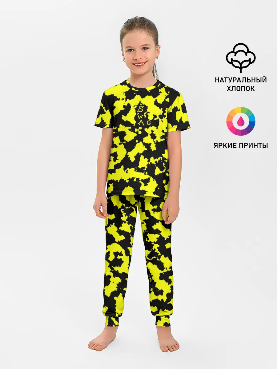 Детская пижама с брюками / Черно-желтый камуфляж