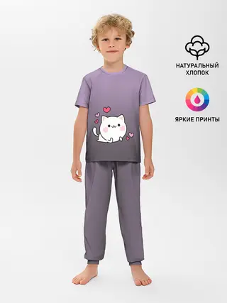 Детская пижама с брюками / влюбленный котенок