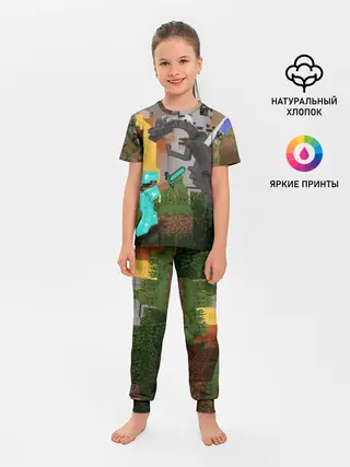 Детская пижама с брюками / Стив сражается с Эндердраконом