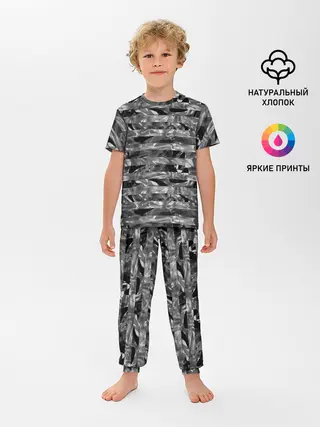 Детская пижама с брюками / Черно -белый полосатый узор