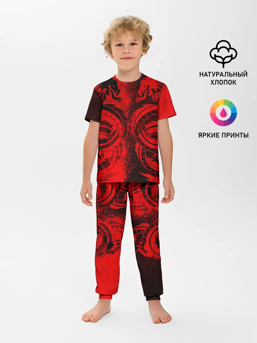 Детская пижама с брюками / BLACK RED DRAGONS TATOO