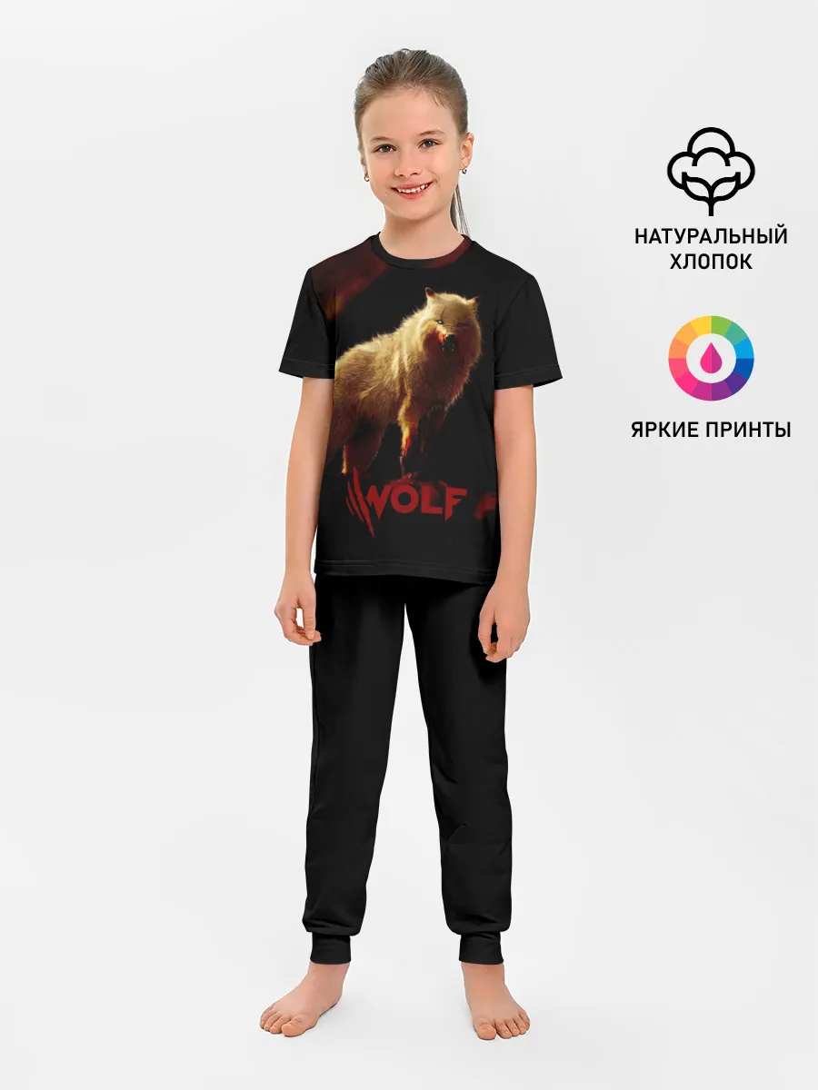 Детская пижама с брюками / Красный волк.