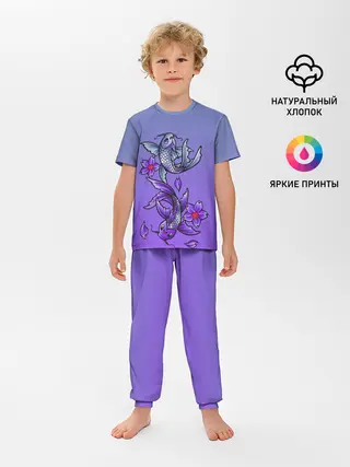 Детская пижама с брюками / Рыбы и цветы