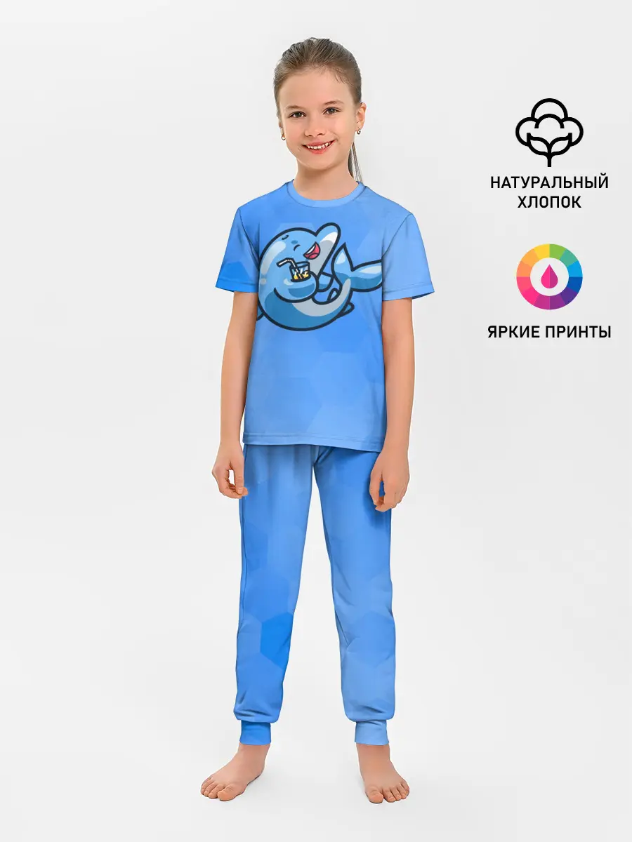 Детская пижама с брюками / Дельфин с коктейлем
