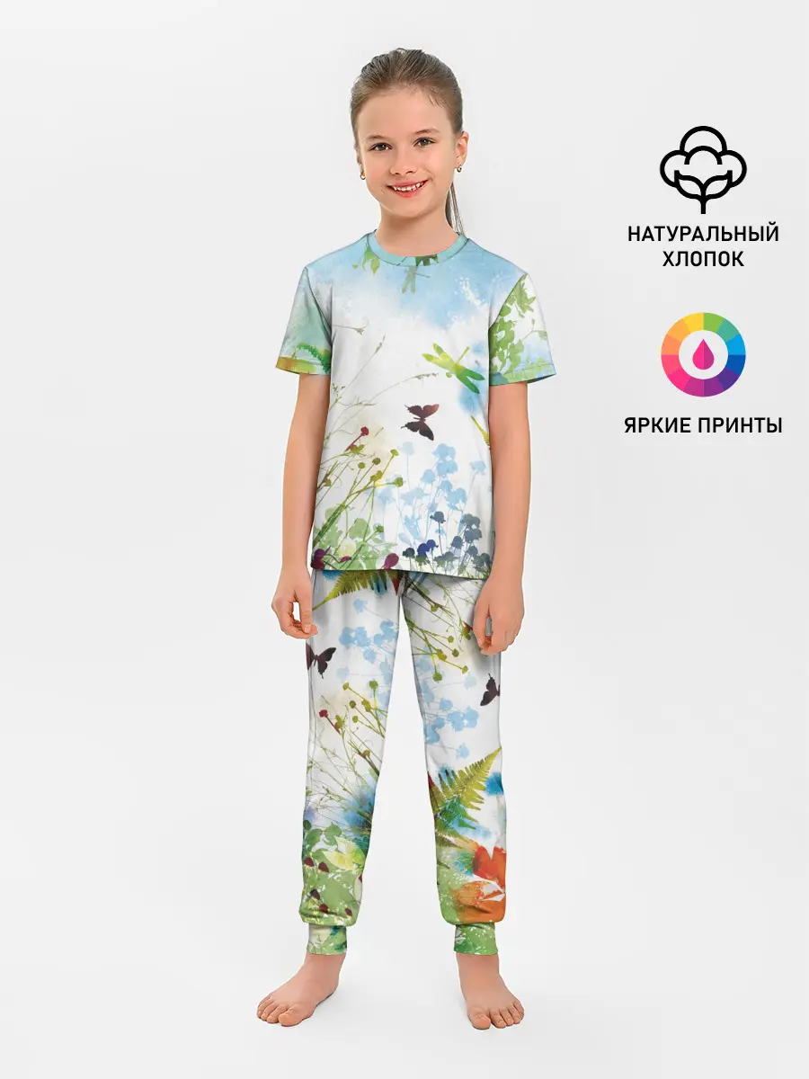 Детская пижама с брюками / Summer акварель