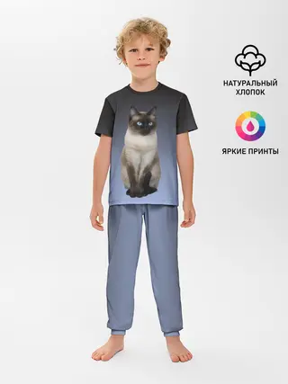 Детская пижама с брюками / сиамская милая кошечка