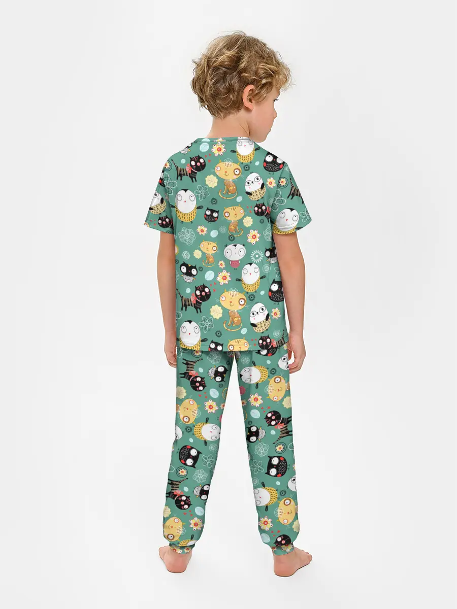 Детская пижама с брюками / Совы и котики