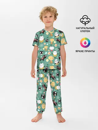 Детская пижама с брюками / Совы и котики