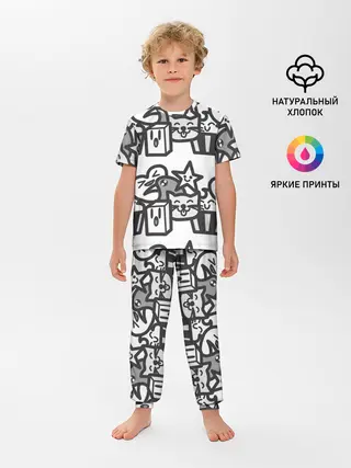 Детская пижама с брюками / Чёрно-белые дудлы