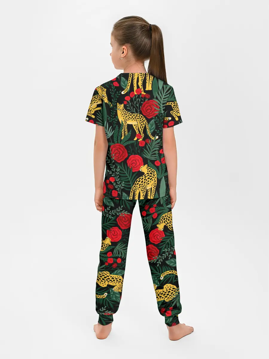 Детская пижама с брюками / Леопарды и цветы