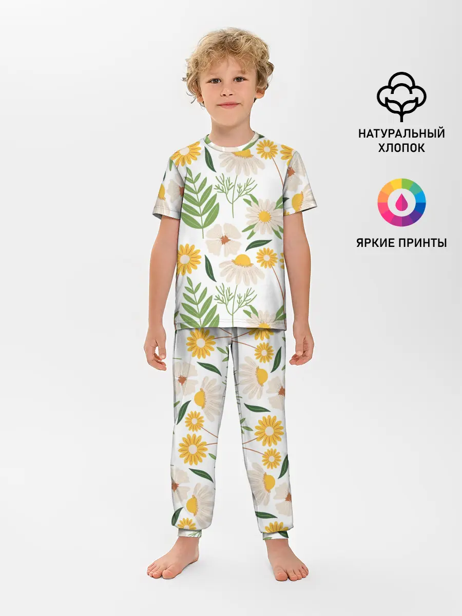Детская пижама с брюками / Цветы и листья