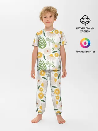 Детская пижама с брюками / Цветы и листья