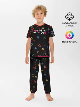 Детская пижама с брюками / Игра в кальмара: Паттерн фигурок.
