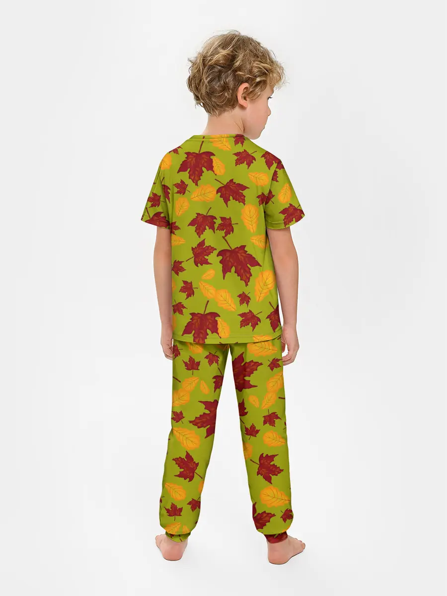 Детская пижама с брюками / осенние листья клён и дуб