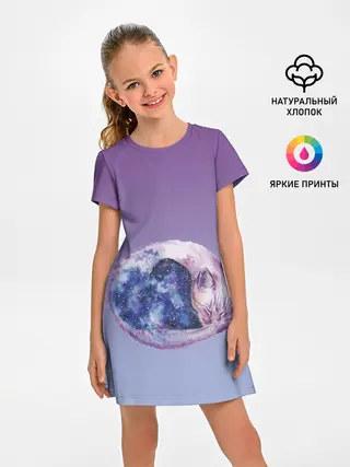 Детское платье / кот звездное небо спит