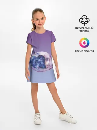 Детское платье / кот звездное небо спит