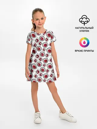 Детское платье / Красно черный узор на белом