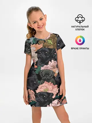 Детское платье / Мопсы и Цветы