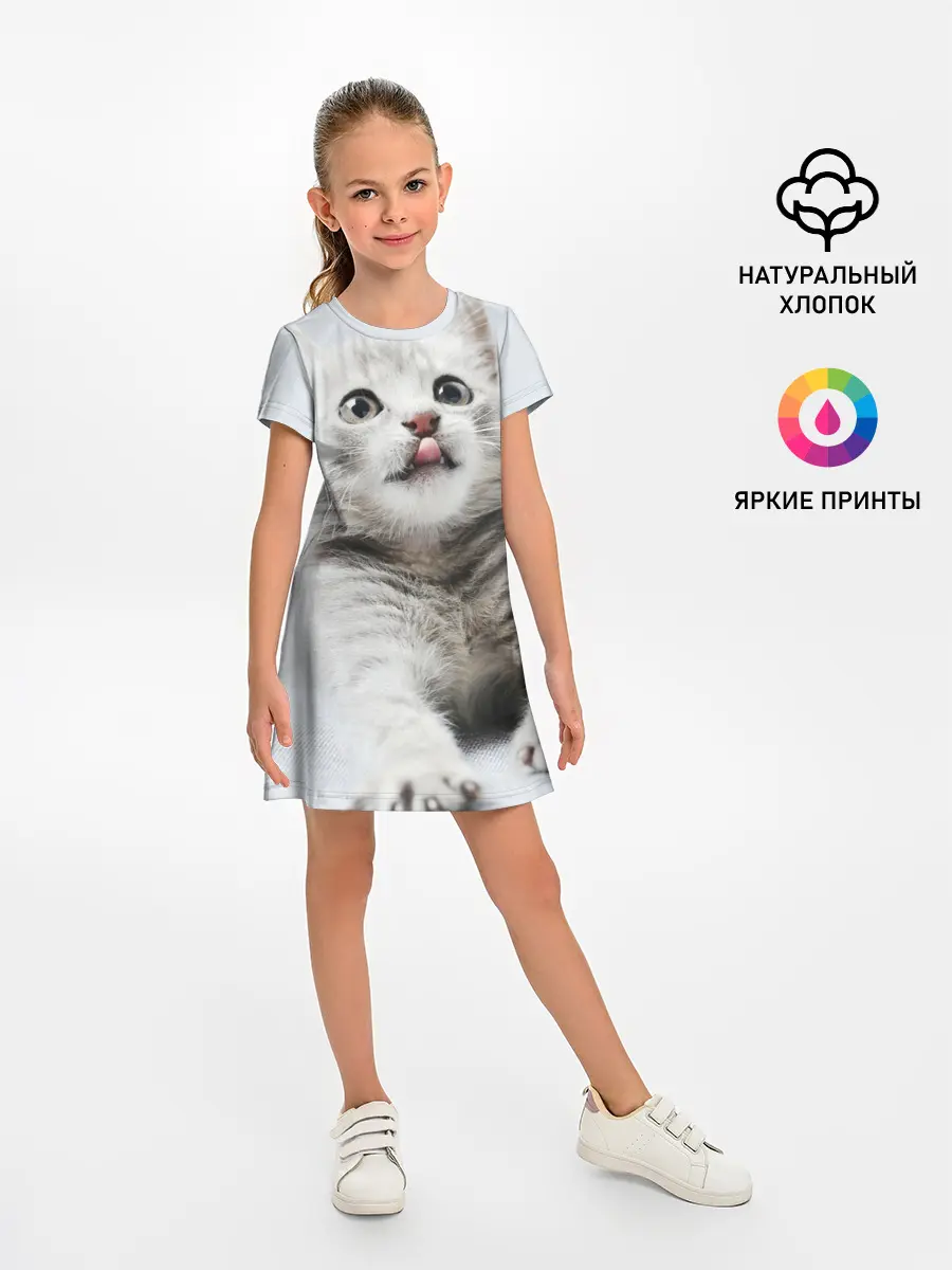 Детское платье / серый котенок