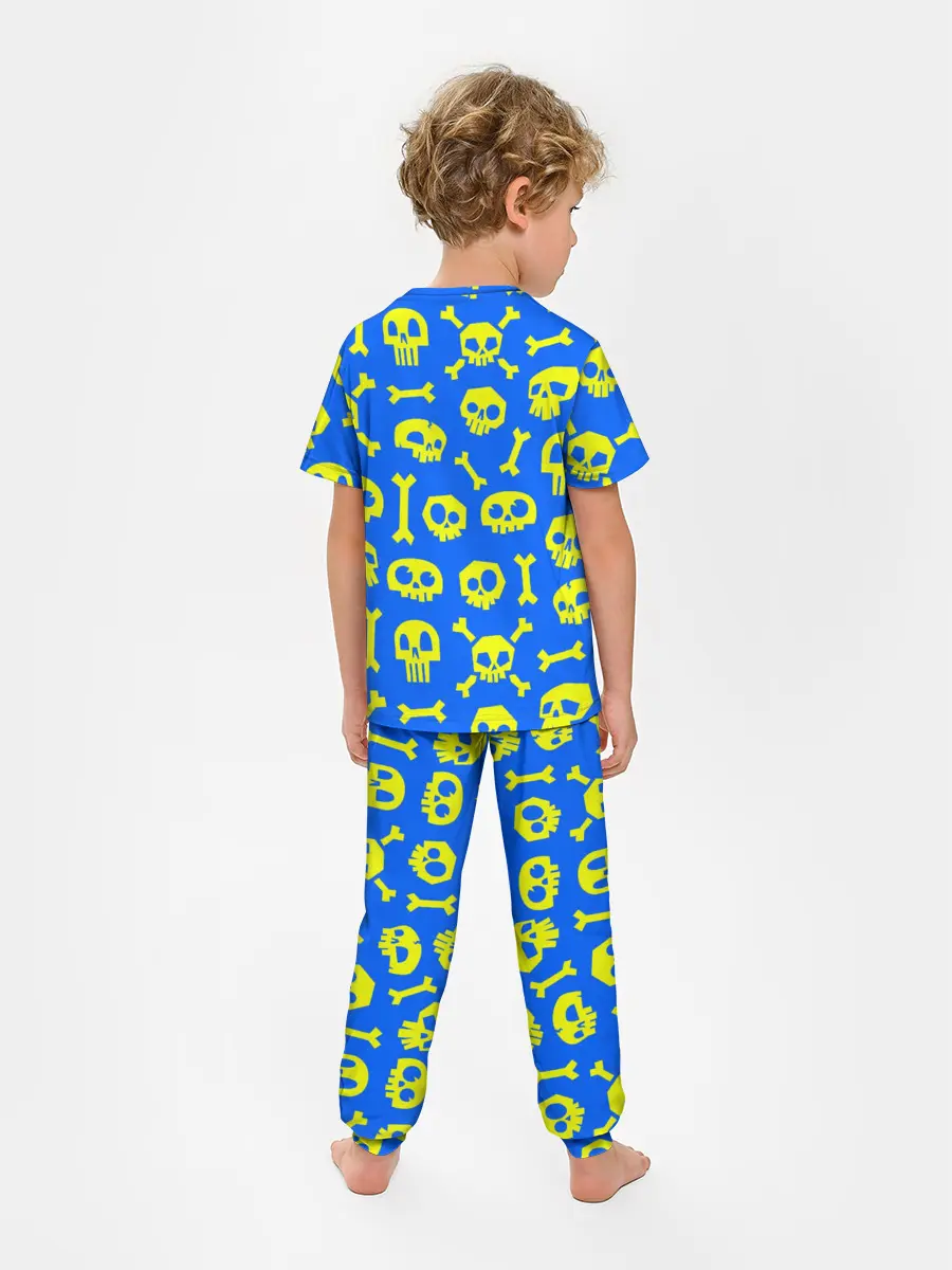 Детская пижама с брюками / Веселый Монки. Синий фон череп и кости