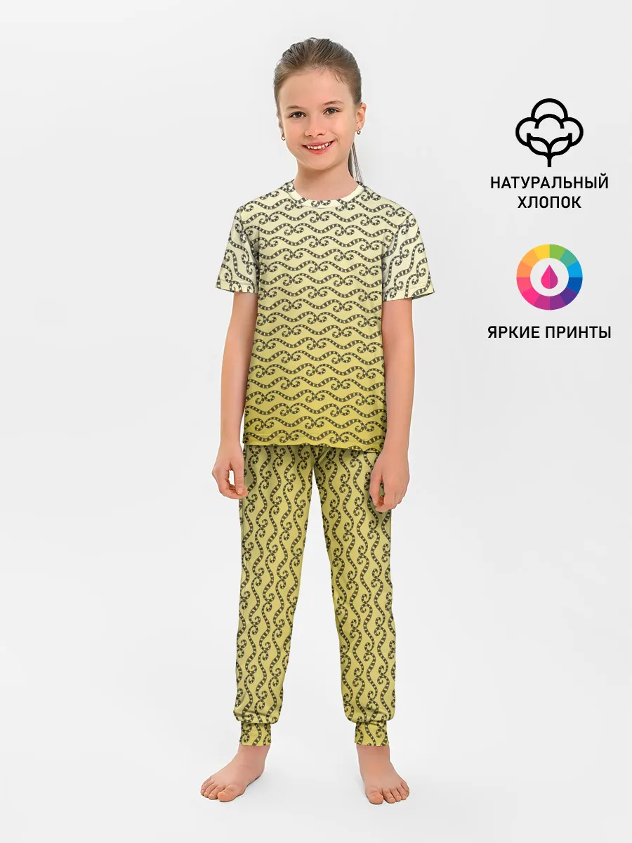 Детская пижама с брюками / рисованный узор усы червячки