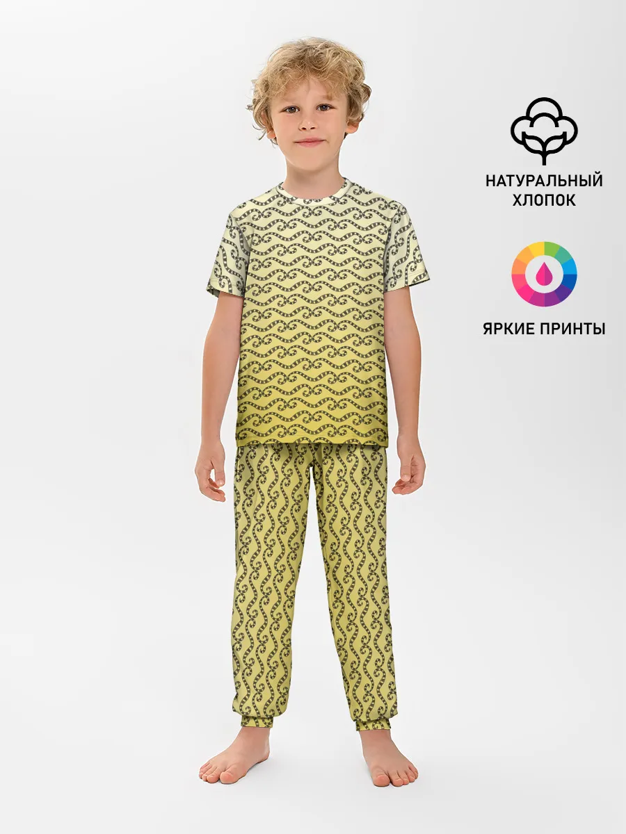 Детская пижама с брюками / рисованный узор усы червячки