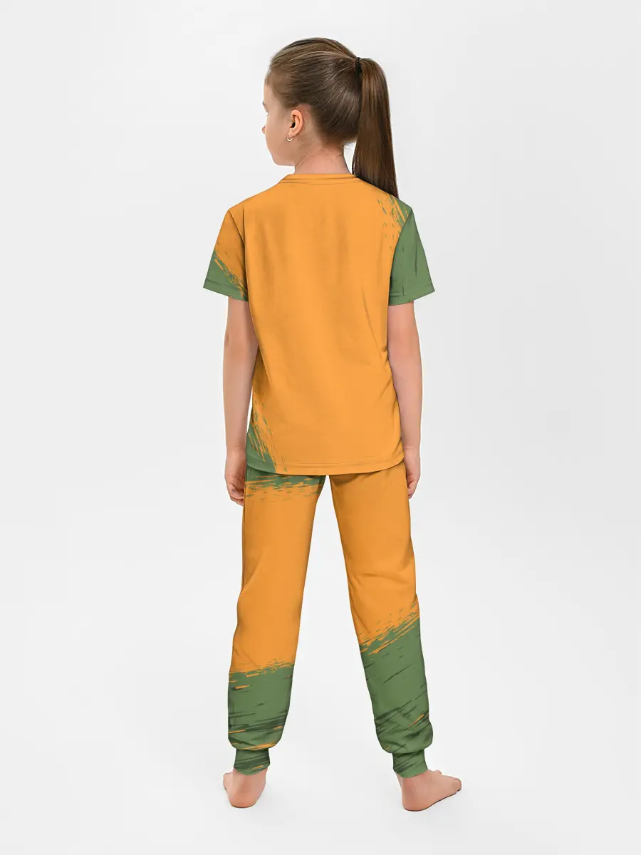 Детская пижама с брюками / Т-Рекс с тыквой в пасте | Хэллоуин