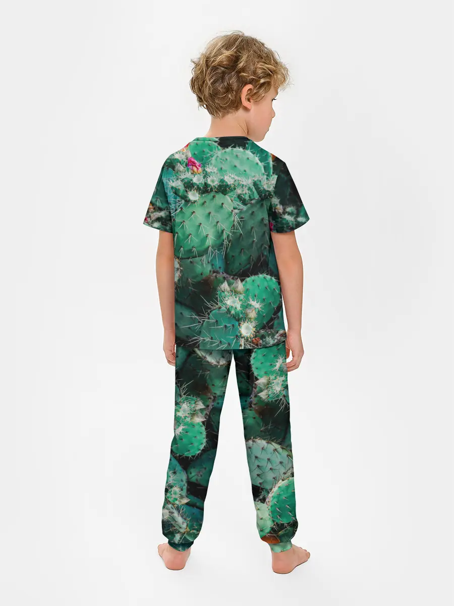 Детская пижама с брюками / кактусы с цветами реализм