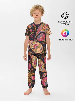 Детская пижама с брюками / РОСПИСЬ ЦВЕТАМИ
