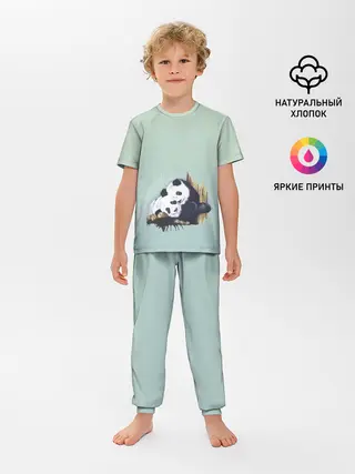Детская пижама с брюками / акварельные панды