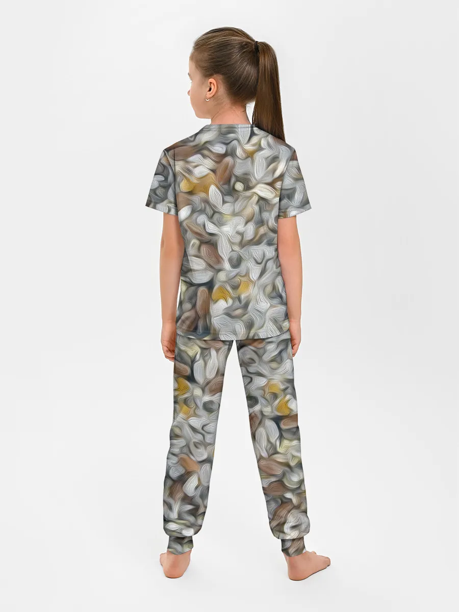 Детская пижама с брюками / желто-серый каменный узор