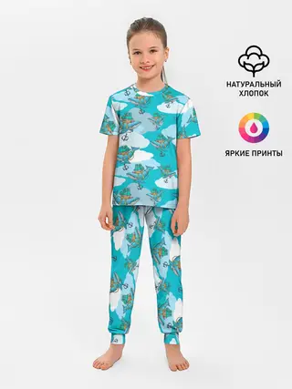Детская пижама с брюками / Киты и корабль