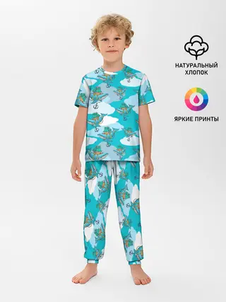 Детская пижама с брюками / Киты и корабль