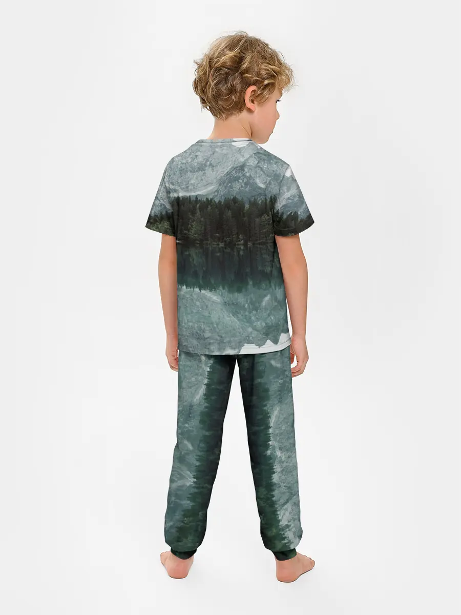 Детская пижама с брюками / отражение горы в озере