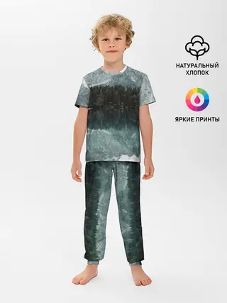 Детская пижама с брюками / отражение горы в озере