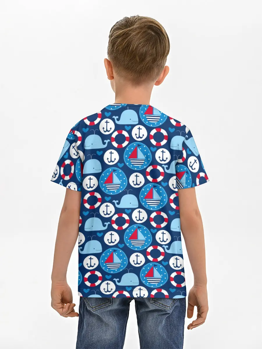 Детская базовая футболка / Киты и яхты