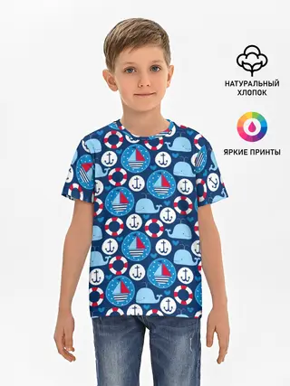 Детская базовая футболка / Киты и яхты